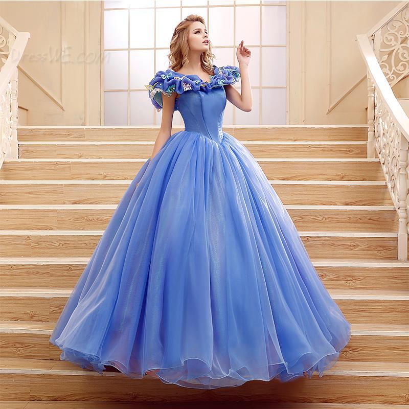 Amazon.com: 2021 Blue Ball Gown Prom Dress New Movie Princess Cinderella  Cosplay Dress Off The Shoulder Organza Long Prom Gown Prom Dress (US2):  Clothing, Shoes & Jewelry